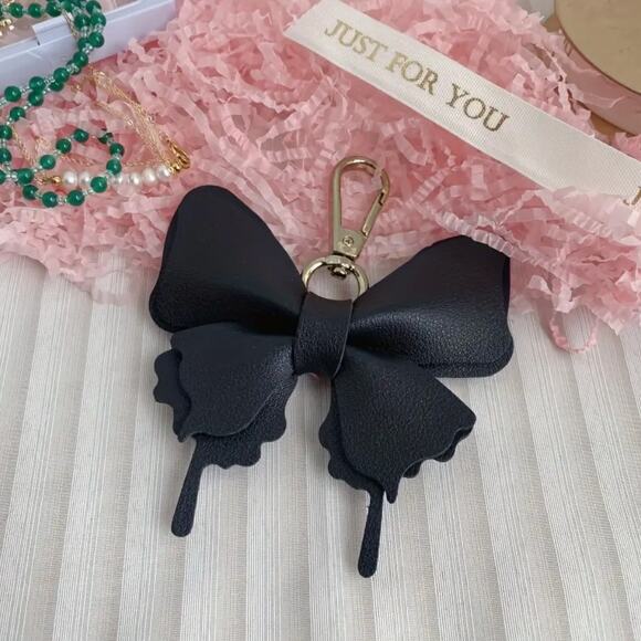 Black Butterfly Faux Leather Keychain Bag Charm - Picture 2 of 2
